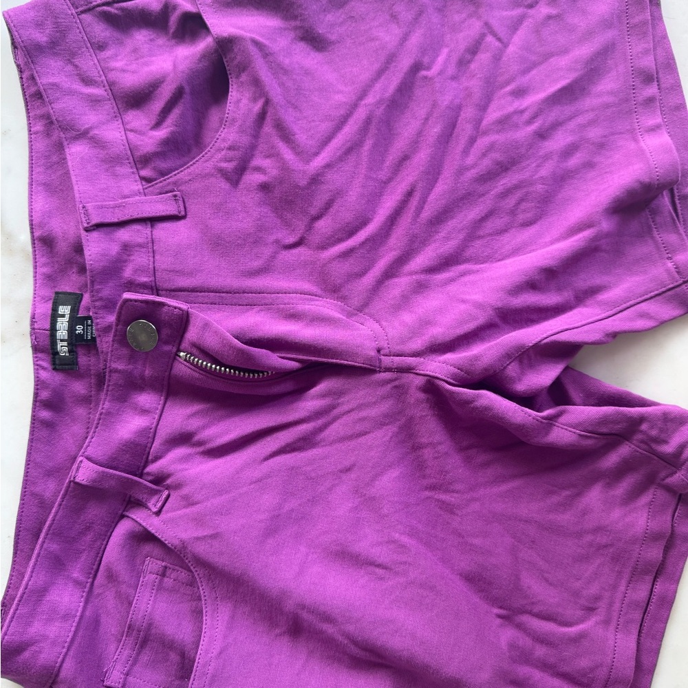 Purple Flat Front Shorts with Striking Color